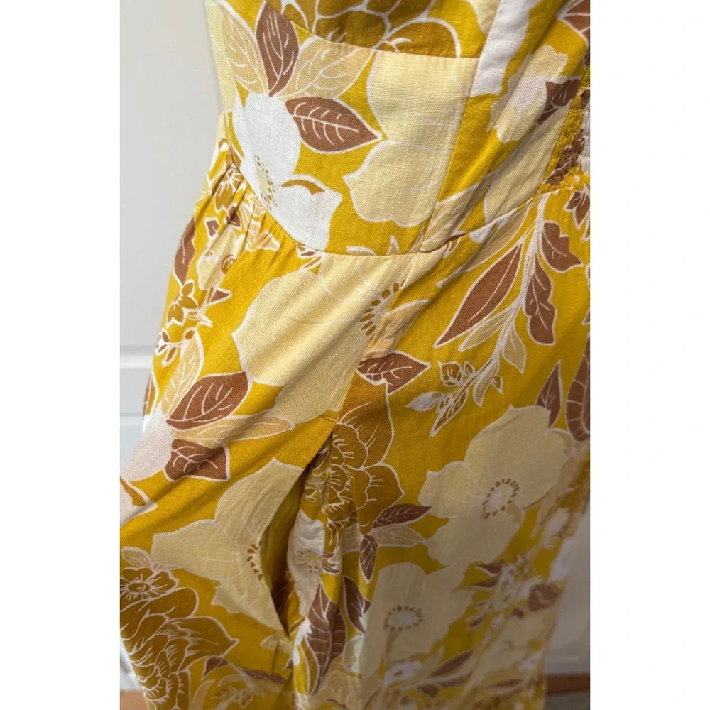 Abercrombie & Fitch Yellow Floral Button Front Tiered Maxi Dress Medium